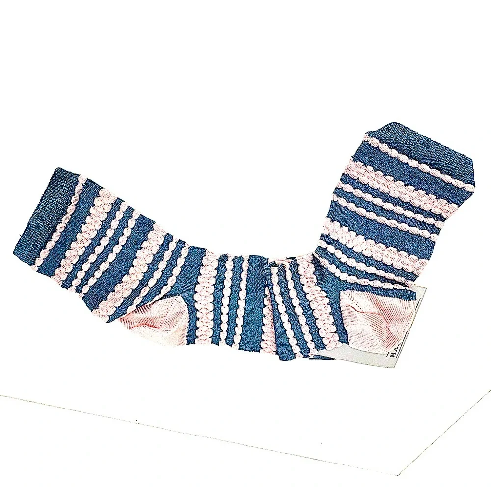 Pink and Blue Textured Stripe Ankle Socks NWT